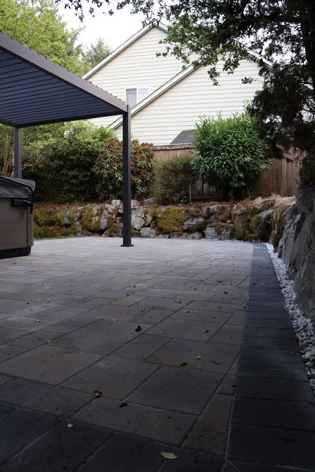 Another view along the curved paver perimeter